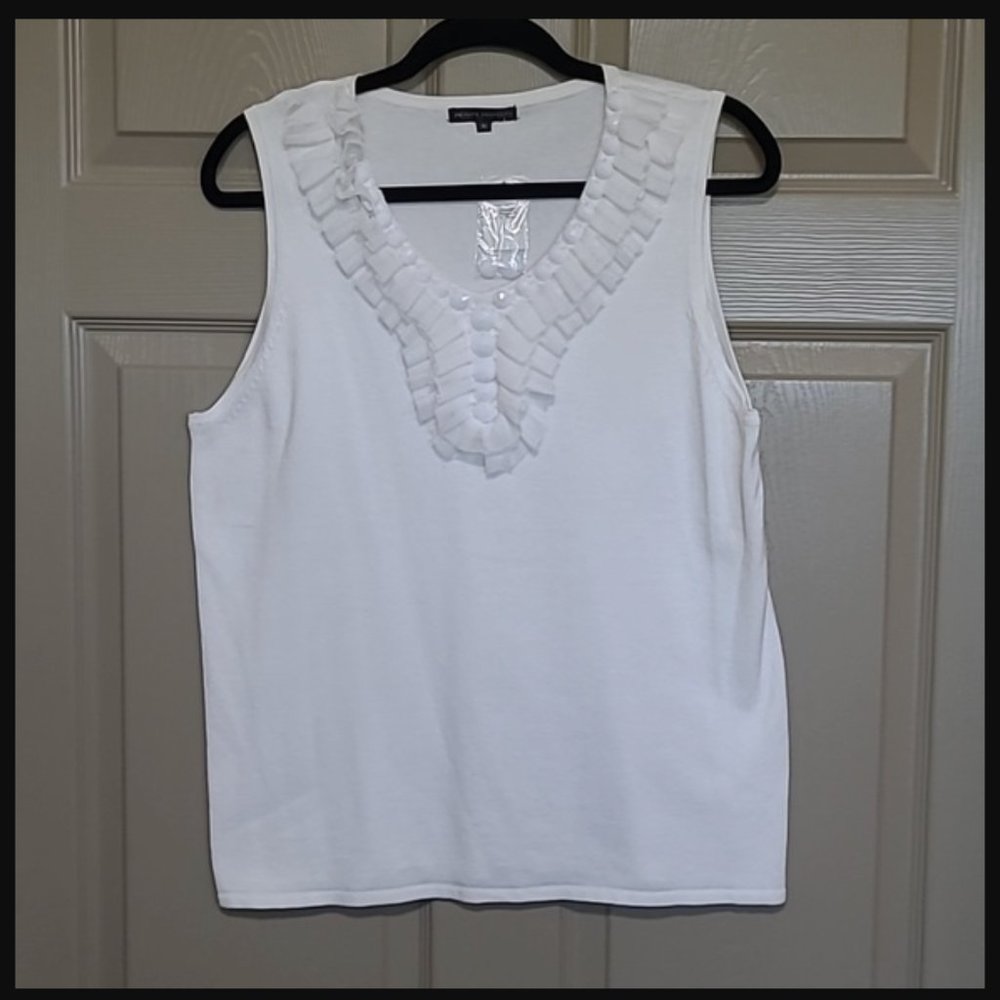 Private Property 68% Cotton 32% Nylon White Stone Ruffle Collar Tank Top wmns XL